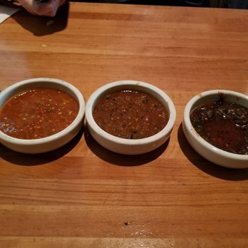 Cantina Laredo - Mild, medium, and hit dips provided by our server - Mexican Near Me - Jacksonville, Florida