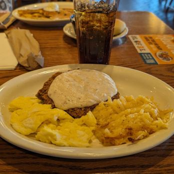Cracker Barrel Old Country Store - Country Fried Steak with Gravy, Scrambled Eggs, and Hash brown Casserole - American Near Me - Fishers, Indiana Cracker Barrel Old Country Store - Country Fried Steak with Gravy, Scrambled Eggs, and Hash brown Casserole - American Near Me - Fishers, Indiana