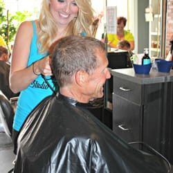 Studio 7 Salon & Day Spa - Kalle cutting Ron's hair.