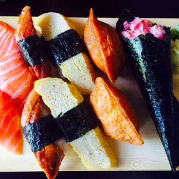Musashi's - Salmon, tamago, inari, unagi, and a spicy tuna hand roll. - Sushi Bars Near Me - Seattle, Washington Musashi's - Salmon, tamago, inari, unagi, and a spicy tuna hand roll. - Sushi Bars Near Me - Seattle, Washington