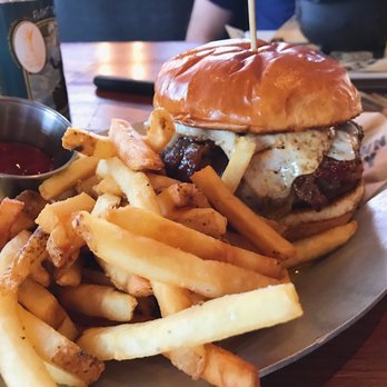 Bricktown Brewery - Breakfast burger and side of fries - American Near Me - Fort Smith, Arkansas Bricktown Brewery - Breakfast burger and side of fries - American Near Me - Fort Smith, Arkansas