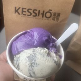 Ube and black sesame gelato