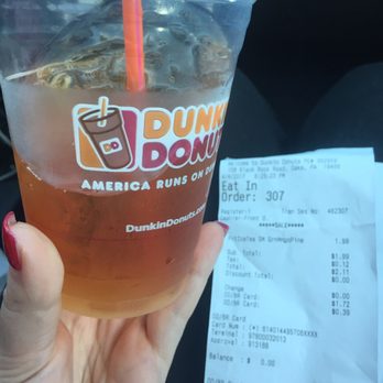 Dunkin' - My small green tea (correct order) and receipt charging me for a Fruited Mango Pineapple tea. Does it look like there is any fruit? - Donuts Near Me - Oaks, Pennsylvania