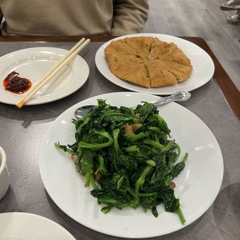 Dumpling Bites - Pea Sprouts with Garlic Deep-Fried Green Onion Pancake - Noodles Near Me - San Francisco, California Dumpling Bites - Pea Sprouts with Garlic Deep-Fried Green Onion Pancake - Noodles Near Me - San Francisco, California