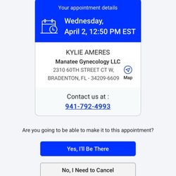 Manatee Gynecology - Appointment reminder.