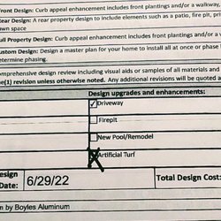 Tommy Todd Landscape & Design - The check marks were Todd's idea - the X's are our ideas/needs/wants.  Todd didn't care.