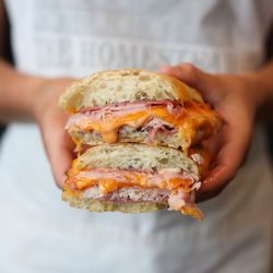 The Homestead - Homestead Stack- on toasted Ciabatta bun