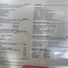 the menu for the train
