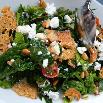 Gjelina - Heirloom Spinach Salad with Tomato, Feta, Mint and Crouton - New American Near Me - Venice, California