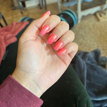 Aroma Nails and Spa - Straight pink nails, when asking for orangey coral coffin shape. - Waxing Near Me - Chico, California