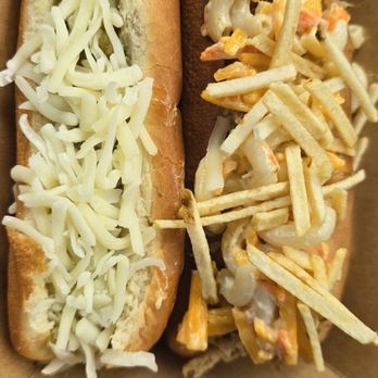 Mean Dogs Kauai - New Mexico dog (green chili sauce and Monterey Jack) and Hawaiian dog (topped with Mac salad, shoestring potatoes and kalua pig). - Food Trucks Near Me - Lihue, Hawaii Mean Dogs Kauai - New Mexico dog (green chili sauce and Monterey Jack) and Hawaiian dog (topped with Mac salad, shoestring potatoes and kalua pig). - Food Trucks Near Me - Lihue, Hawaii