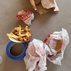 Wendy's - That's what 40 dollars worth of food look like to the employees there 3 Double Stack medium Natural-cut French Fries...