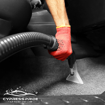 Vacuuming - With Cypress Pride Carwash we offer many car wash packages to help show off your vehicle. We also offer auto detailing and oil change service. We are a one-stop shop for all your vehicle needs. Give your car the attention it deserves with a hand car wash or car detailing. Show pride in your vehicle and stop by today! Vacuuming - With Cypress Pride Carwash we offer many car wash packages to help show off your vehicle. We also offer auto detailing and oil change service. We are a one-stop shop for all your vehicle needs. Give your car the attention it deserves with a hand car wash or car detailing. Show pride in your vehicle and stop by today!