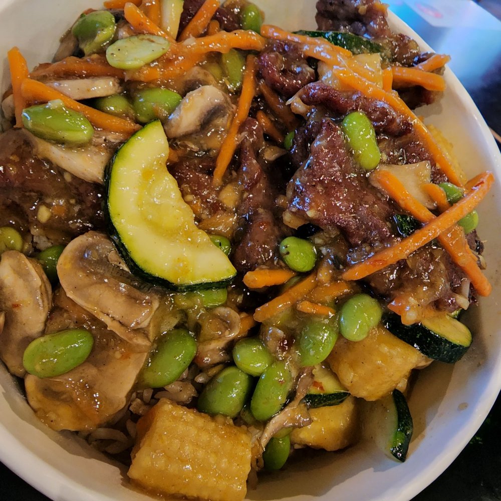 Fire Bowl Cafe - Beef and Thai veggie mix with teriyaki sauce over rice - Asian Fusion Near Me - Austin, Texas Fire Bowl Cafe - Beef and Thai veggie mix with teriyaki sauce over rice - Asian Fusion Near Me - Austin, Texas