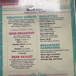 Behr Den - Breakfast Menu