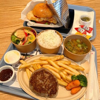 J’s Kitchen New York - Front to Back: Teritama Trokeru-Wagyu Hamburg Steak Plate Combo & Chicken Burger Combo - Japanese Curry Near Me - New York, New York J’s Kitchen New York - Front to Back: Teritama Trokeru-Wagyu Hamburg Steak Plate Combo & Chicken Burger Combo - Japanese Curry Near Me - New York, New York