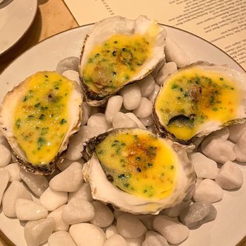 Dame - Grilled oysters with green chartreuse hollandaise. Worth the $5 each. - Seafood Near Me - New York, New York