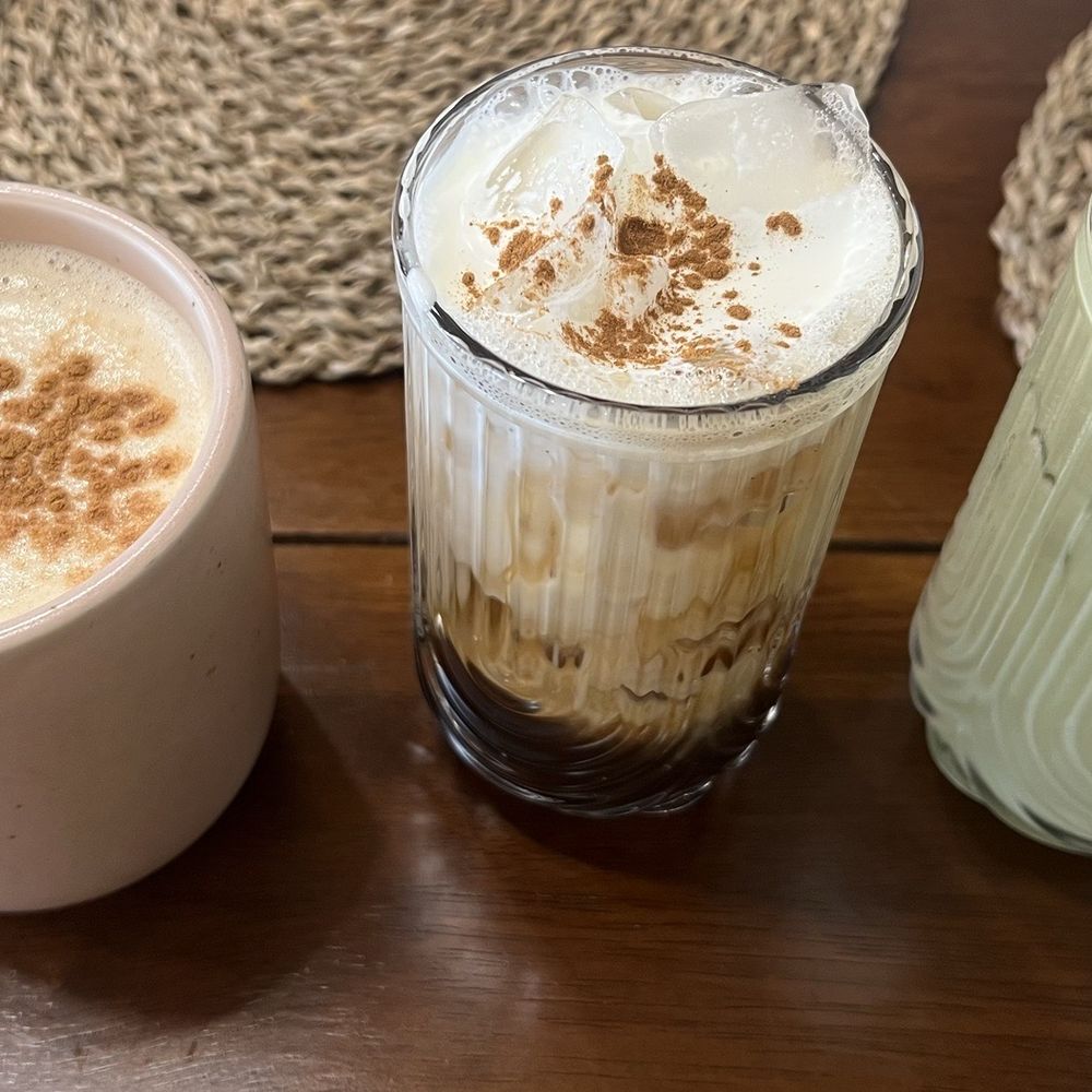 Honey & Cinnamon Latte, lemon grass matcha, & French Toast Latte