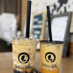 Boba Bliss - Creme Brulee Pearl Latte and Mango Sago with Litchi Jelly