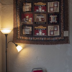 The Medina Street Vault - coffee-themed quilt on display.