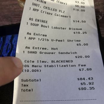 Crabby Bill's - Scam 10% fee added to all checks.  How much do they make a day from 10% for nothing?! - Seafood Near Me - Indian Rocks Beach, Florida