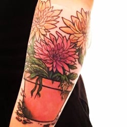 Speakeasy Tattoo - Hello beautiful - Flowers added to my E.T sleeve. Done by Stella Vlad.