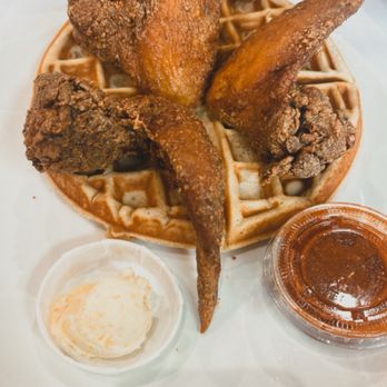 Dame's Chicken & Waffles - Carolina Cockerel Dish- Peach-Apricot Shmear- Ask Yo' Mama Sauce- The Classic Waffle- Wings - Southern Near Me - Durham, North Carolina Dame's Chicken & Waffles - Carolina Cockerel Dish- Peach-Apricot Shmear- Ask Yo' Mama Sauce- The Classic Waffle- Wings - Southern Near Me - Durham, North Carolina