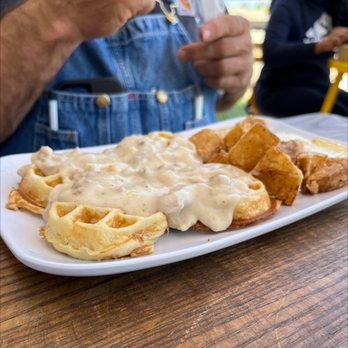 Up For Brunch - Biscuit Waffles w Sausage Gravy - Breakfast & Brunch Near Me - Shreveport, Louisiana