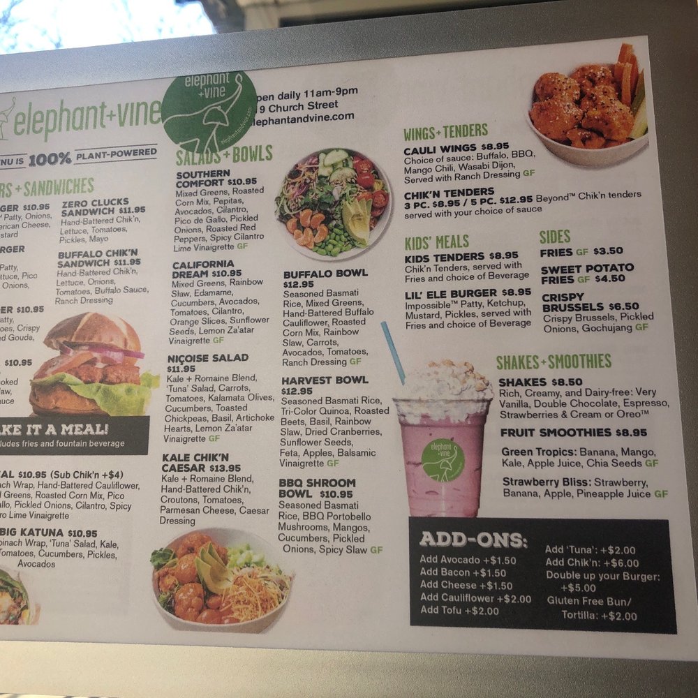Elephant And Vine - Menu - Vegan Near Me - Evanston, Illinois
