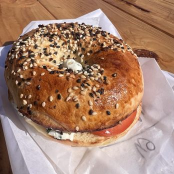 Firefly Coffee House - Everything bagel with scallion cream cheese, tomato and capers - Coffee & Tea Near Me - Santa Cruz, California