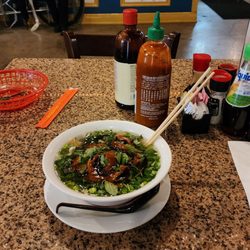 Pho Orchid - Chicken Pho on table
