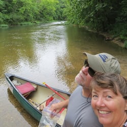 Aker's Ferry Canoe Rental - Selfie of lunch break about halfway through our float.