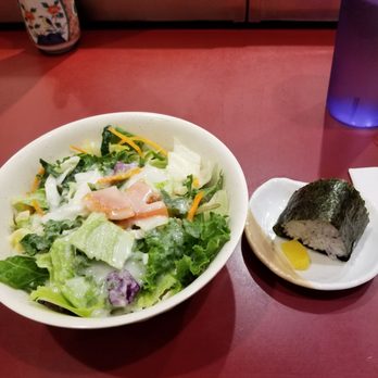 Ajishin - Salad and complementary plum roll - Sushi Bars Near Me - Novi, Michigan Ajishin - Salad and complementary plum roll - Sushi Bars Near Me - Novi, Michigan