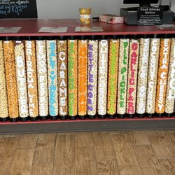 Dr. Auntie's Gourmet Popcorn - Visual of most flavors that can be made to order for events. Flavors are rotate. Call to confirm flavor availability.