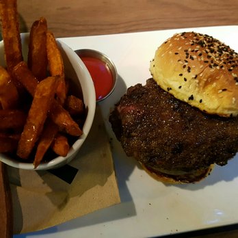 Eureka! - Bone marrow burger w/ sweet potato fries drizzle with cinnamon and honey. Man, this was soooooooo freakin good! - American Near Me - Mountain View, California Eureka! - Bone marrow burger w/ sweet potato fries drizzle with cinnamon and honey. Man, this was soooooooo freakin good! - American Near Me - Mountain View, California
