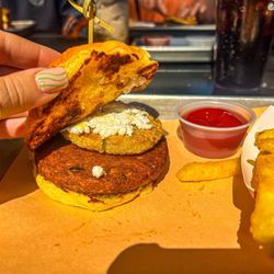 Birdsnest Eats & Ales - Black sheep burger sub avo and tomato for a fried green tomato