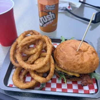 Moth Lane Brewing - Burger onion rings - Brewpubs Near Me - Ellerslie, Prince Edward Island