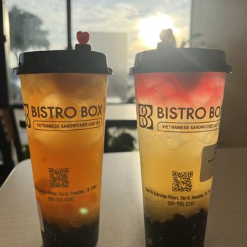 BB Bistro Box - Sunset Lychee, Supreme Peach Tea - Bubble Tea Near Me - Houston, Texas