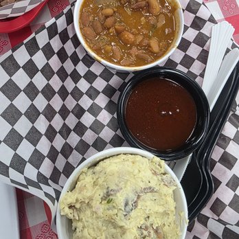 Grill Masters BBQ - Potato salad and chili beans- recommended by the team. - Barbeque Near Me - Clovis, California