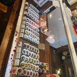 Chocolates in the case on display Chocolates in the case on display