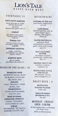 Menu photo 2 Lion's Tale Santa Barbara, CA