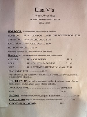 Menu photo 1 Lisa V's Concord, CA