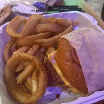 Burgers & Shakes - Chicken sandwich with mix orings and fries 2/5 - New American Near Me - Jamul, California Burgers & Shakes - Chicken sandwich with mix orings and fries 2/5 - New American Near Me - Jamul, California