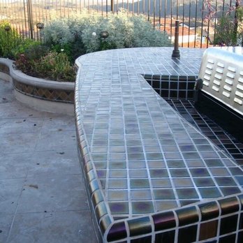 Burns Tile And Stone - Banjo shaped outdoor BBQ - 2 x 2 glasstile. San Clemente. - Tiling Near Me Burns Tile And Stone - Banjo shaped outdoor BBQ - 2 x 2 glasstile. San Clemente. - Tiling Near Me
