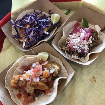 Rusty Taco - Clockwise from top left - Fish Taco, Roasted Pork Taco, Fried Chicken Taco - no cilantro on anything! - Tex-Mex Near Me - Albuquerque, New Mexico Rusty Taco - Clockwise from top left - Fish Taco, Roasted Pork Taco, Fried Chicken Taco - no cilantro on anything! - Tex-Mex Near Me - Albuquerque, New Mexico