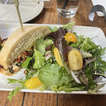 Buffalo Bill's Brewery - Pesto Chicken Sandwich with salad - Pizza Near Me - Hayward, California Buffalo Bill's Brewery - Pesto Chicken Sandwich with salad - Pizza Near Me - Hayward, California