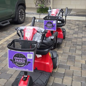 Anaheim Parks Scooters - This is how we found the scooters waiting for us upon arrival at our hotel! My last name was on both scooters, too. - Scooter Rentals Near Me - Anaheim, California Anaheim Parks Scooters - This is how we found the scooters waiting for us upon arrival at our hotel! My last name was on both scooters, too. - Scooter Rentals Near Me - Anaheim, California