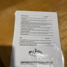 Dessert menu