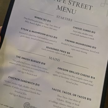 Grape Street Bar and Grill - Wednesday - Saturday menu - Bars Near Me - Medford, Oregon Grape Street Bar and Grill - Wednesday - Saturday menu - Bars Near Me - Medford, Oregon