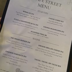 Grape Street Bar and Grill - Wednesday - Saturday menu